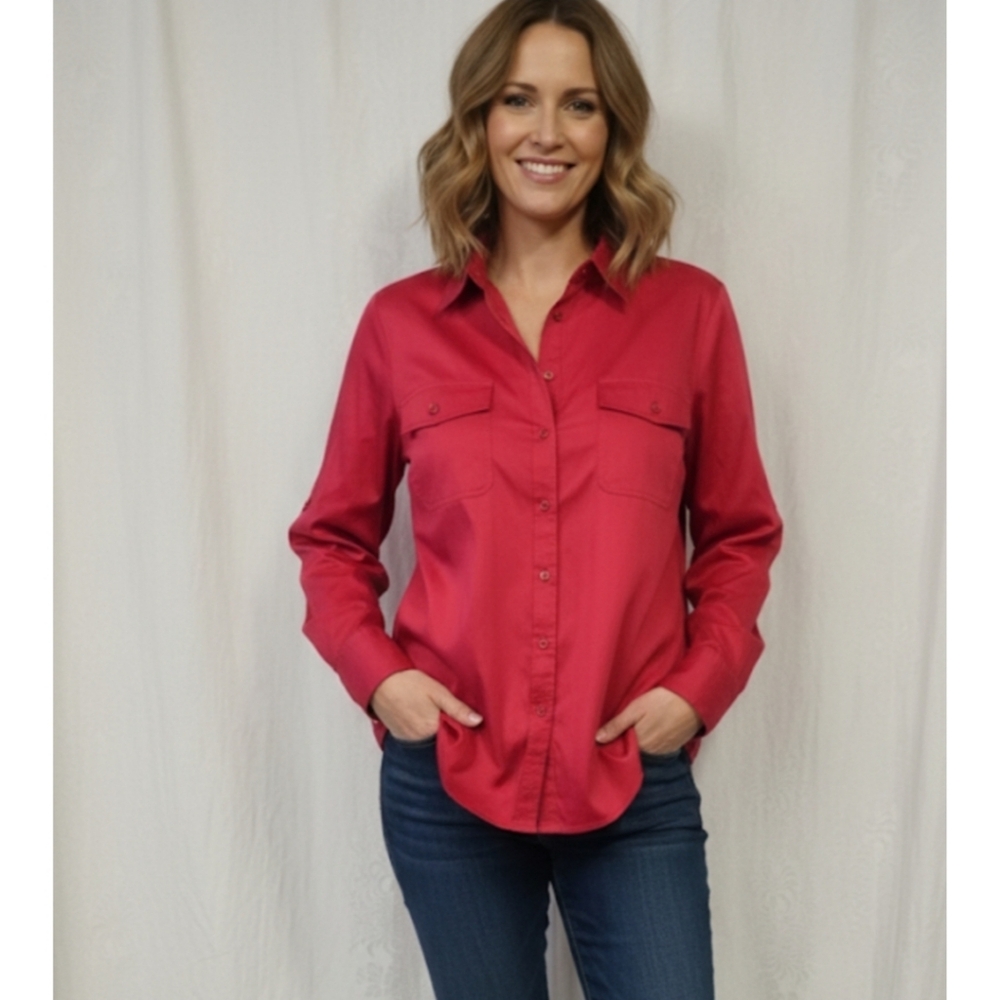 Venezia Deep Red Collared Blouse, 14/16W, GUC ✔️